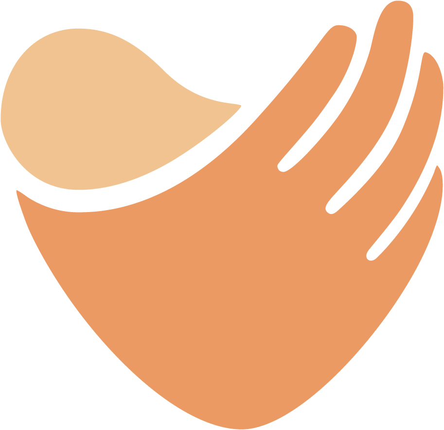 Orange hånd, der holder om hjertet - Psyktro logo